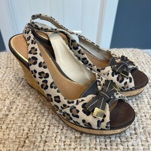 Sperry Top Sider Leather Open Toe Cheetah Print Wedge Slingback Sandal‎ Size 8.5